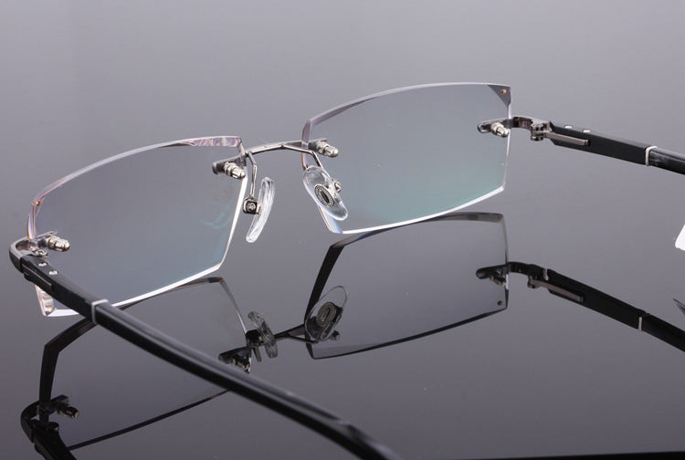 Reven Jate 58003 Pure Titanium Rimless Diamond Cutting Man Glasses Frame Eyeglasses (Gray) Rimless Reven Jate