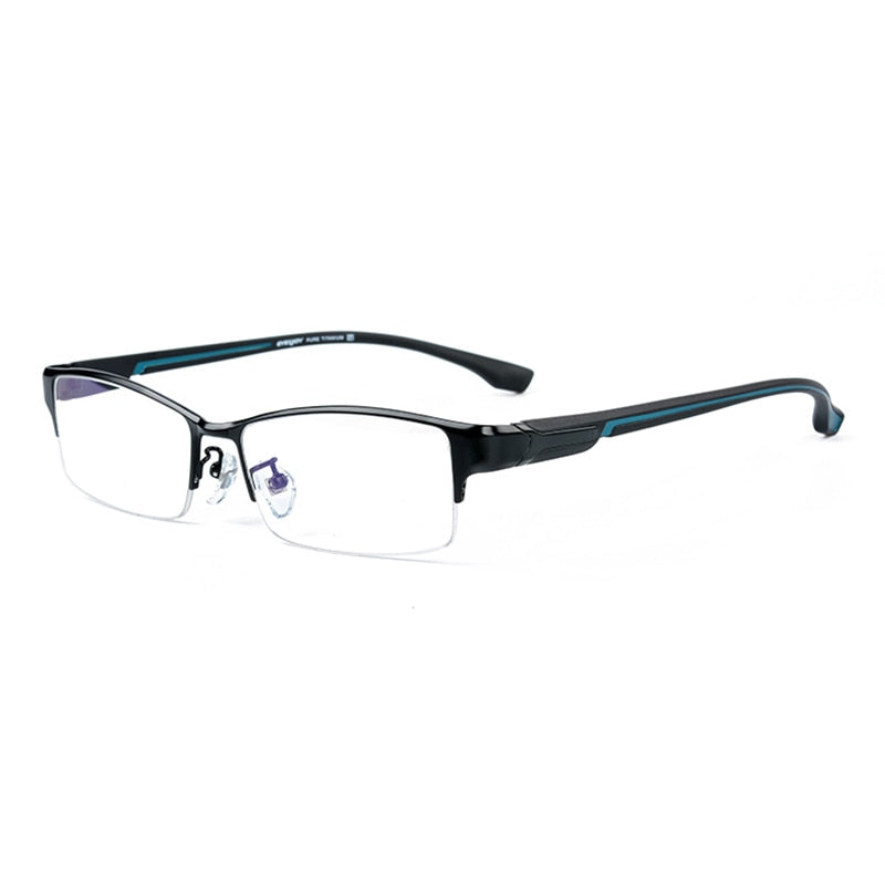 Reven Jate Men's Semi Rim Rectangle Titanium Eyeglasses L266 Semi Rim Reven Jate Black-Blue