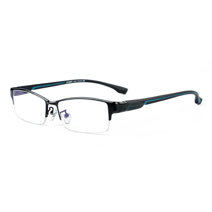 Reven Jate Men's Semi Rim Rectangle Titanium Eyeglasses L266 Semi Rim Reven Jate Black-Blue