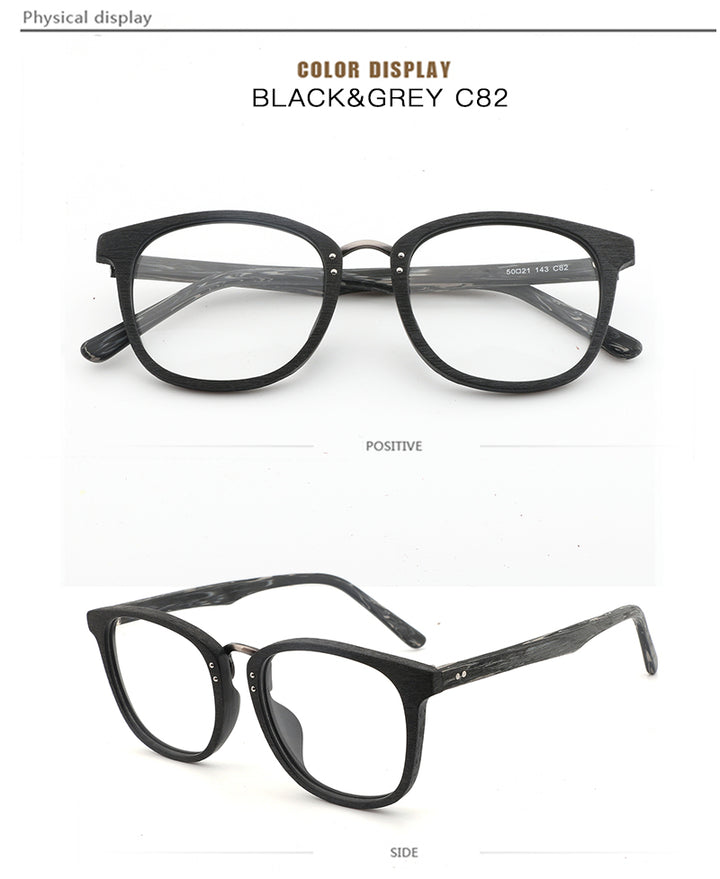 Hdcrafter Unisex Full Rim Round Square Wood Metal Frame Eyeglasses Hb029 Full Rim Hdcrafter Eyeglasses