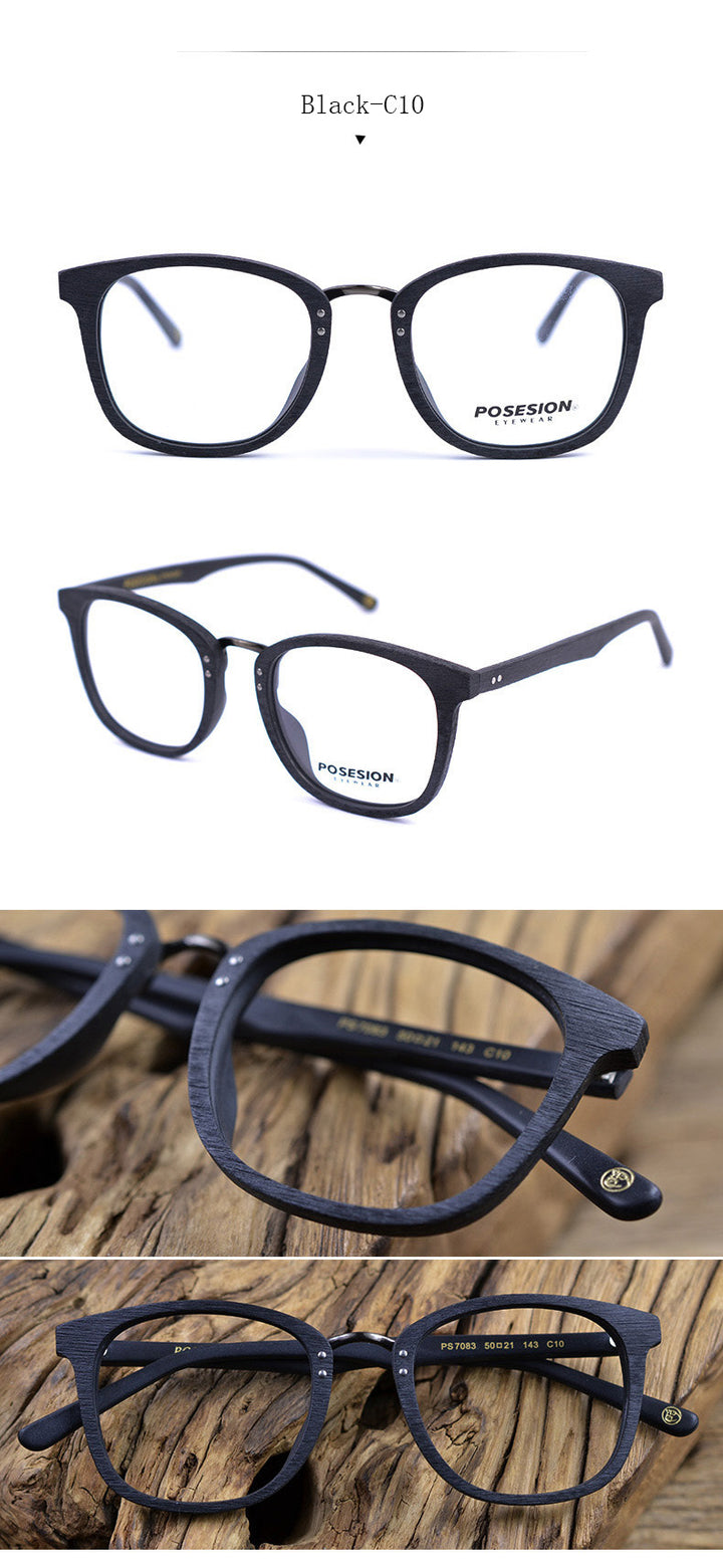 Hdcrafter Men's Full Rim Round Metal Wood Frame Eyeglasses Ps7083 Full Rim Hdcrafter Eyeglasses