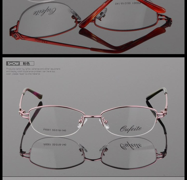 Women's Half Rim Eyeglasses Alloy Frame Sf6001 Semi Rim Bclear