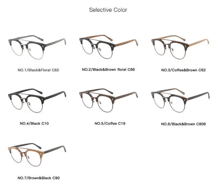Hdcrafter Unisex Full Rim Round Wood Metal Frame Eyeglasses Bc01 Full Rim Hdcrafter Eyeglasses