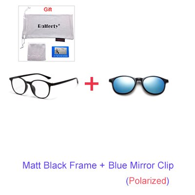 Ralferty 6 In 1 Magnet Sunglasses Women Polarized Eyeglass Frame With Clip On Glasses Men Round Uv400 Tr90 3D Yellow A2245 With Clip Ons Ralferty 1Frame Blue Clip