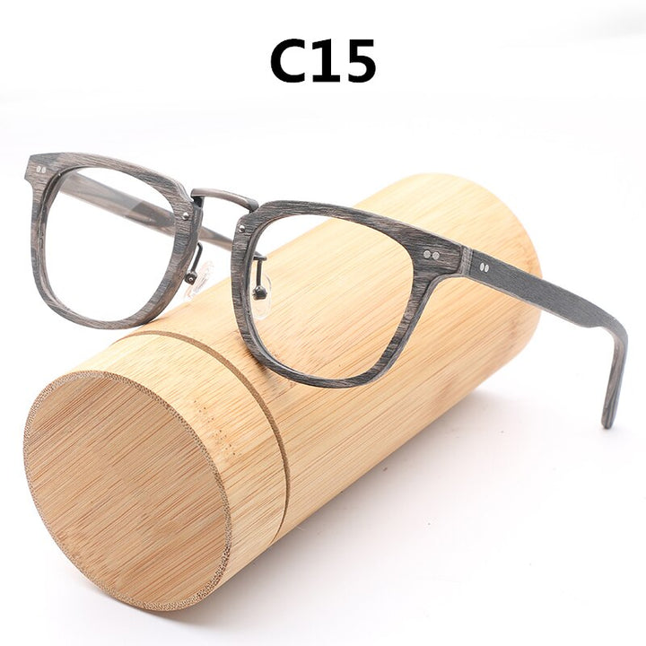 Hdcrafter Unisex Full Rim Square Round Wood Frame Eyeglasses Lbh025 Full Rim Hdcrafter Eyeglasses C15