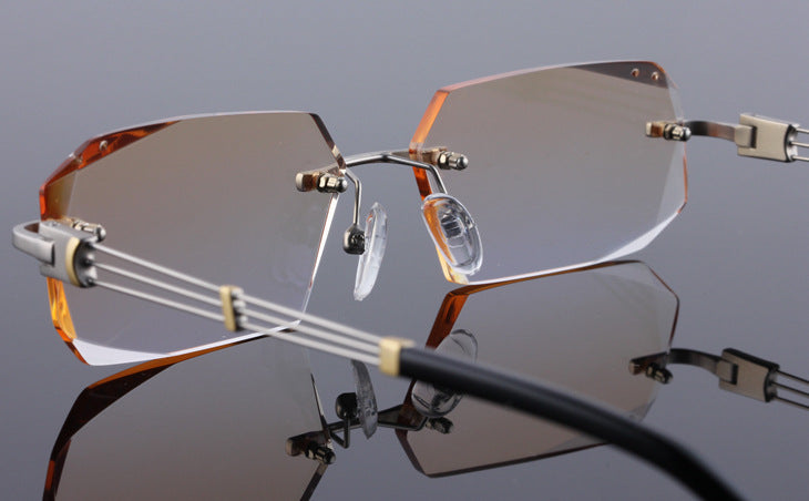 Reven Jate 58128 Pure Titanium Rimless Diamond Cutting Man Glasses Frame Eyeglasses (Silver) Rimless Reven Jate