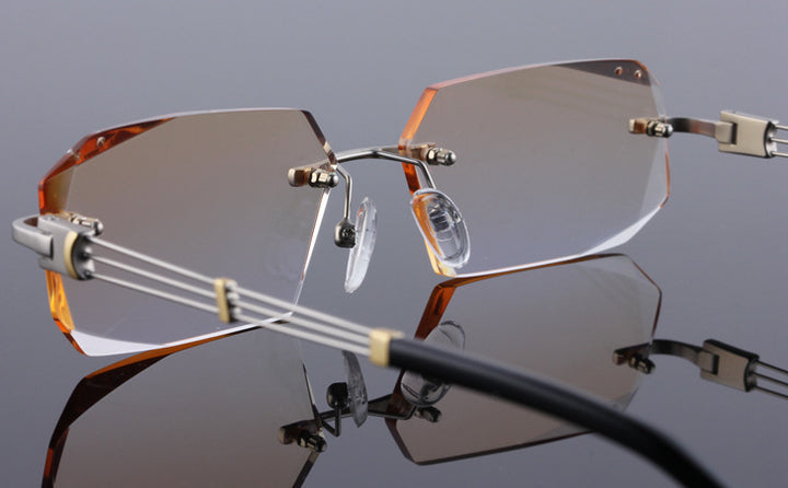 Reven Jate 58128 Pure Titanium Rimless Diamond Cutting Man Glasses Frame Eyeglasses (Silver) Rimless Reven Jate