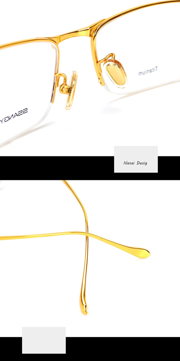 Hotony Men's Semi Rim Square Titanium Frame Eyeglasses S8803 Semi Rim Hotony