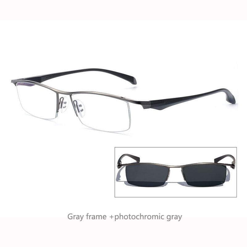 Men's Half Rim Titanium Frame Eyeglasses Photochromic P8011 Semi Rim Bclear