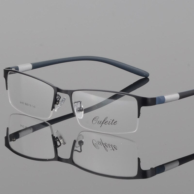 Men's Titanium Square Frame Half Rim Eyeglasses Gp8300 Semi Rim Bclear Blue