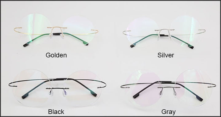 Hotochki Men's Rimless Titanium Alloy Round Frame Eyeglasses Rimless Hotochki