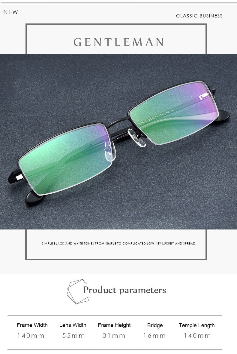 Hotochki Men's Semi Rim Square Titanium Progressive Reading Glasses D81075 Reading Glasses Hotochki