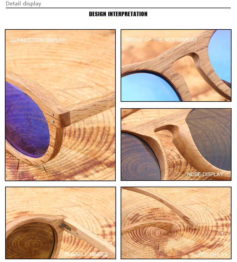 Hdcrafter Unisex Full Rim Round Bamboo Wood Frame Polarized Sunglasses Lw3016 Sunglasses HdCrafter Sunglasses