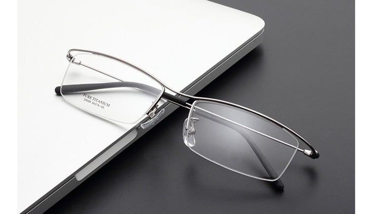 Hotony Men's Semi Rim Browline Titanium Frame Eyeglasses 6688 Semi Rim Hotony