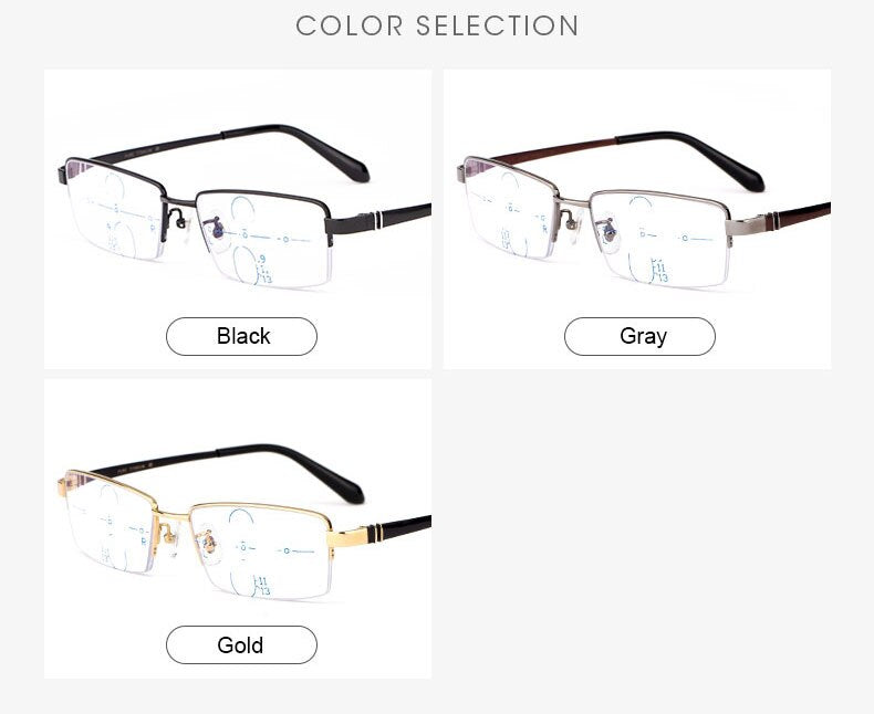Hotochki Men's Semi Rim Titanium Frame Progressive Lens Reading Glasses Anti Blue Light 1688 Reading Glasses Hotochki