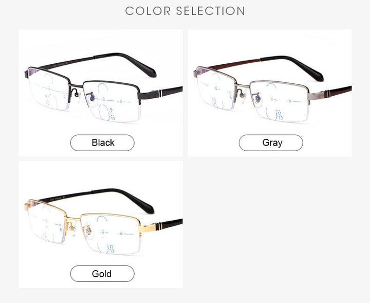 Hotochki Men's Semi Rim Titanium Frame Progressive Lens Reading Glasses Anti Blue Light 1688 Reading Glasses Hotochki