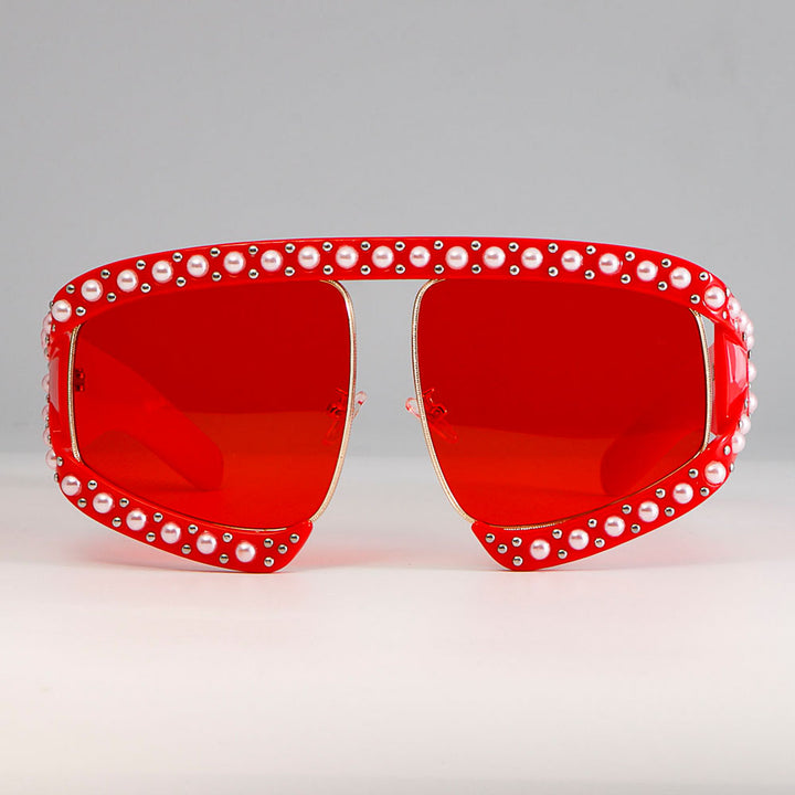 CCspace Women's Full Rim Resin Goggle Frame Pearl Oversized Sunglasses 45448 Sunglasses CCspace Sunglasses