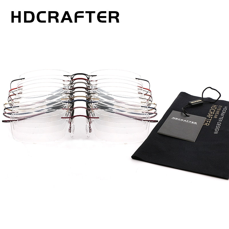 Hdcrafter Rimless Rectangle Titanium Frame Eyeglasses Unisex Rimless Hdcrafter Eyeglasses