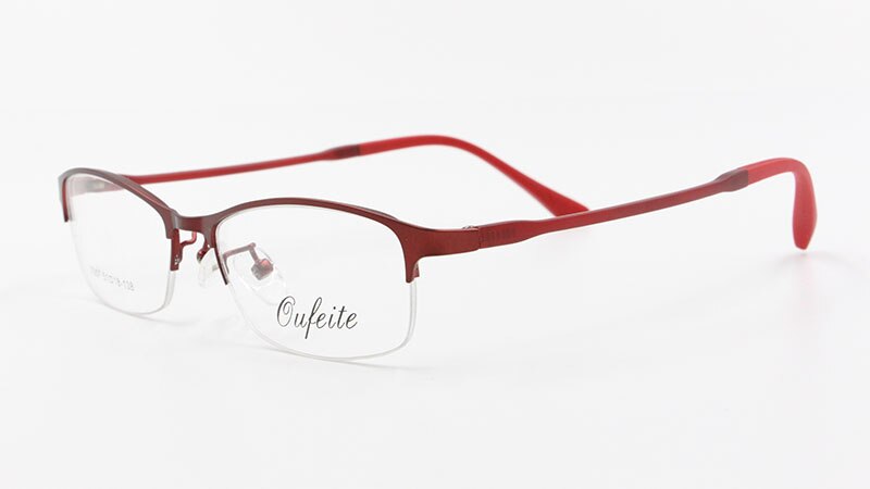 Women's Half Rim Alloy Frame Eyeglasses N7057 Semi Rim Bclear Red