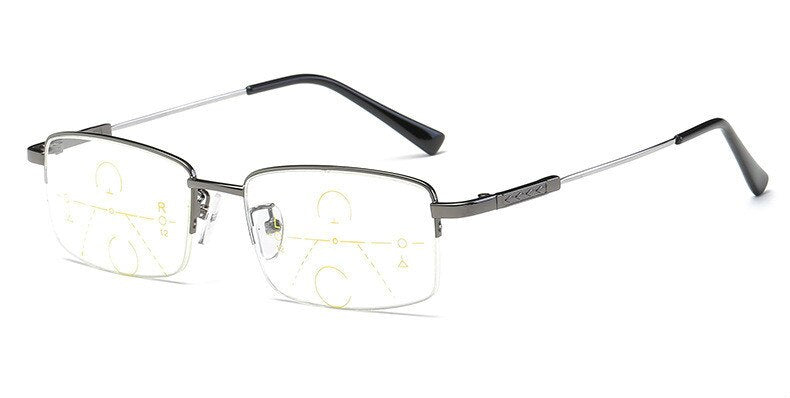 Brightzone Unisex Semi Rim Alloy Square Progressive Reading Glasses 1003 Reading Glasses Brightzone 100 Gun gray