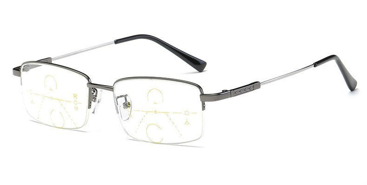 Brightzone Unisex Semi Rim Alloy Square Progressive Reading Glasses 1003 Reading Glasses Brightzone 100 Gun gray