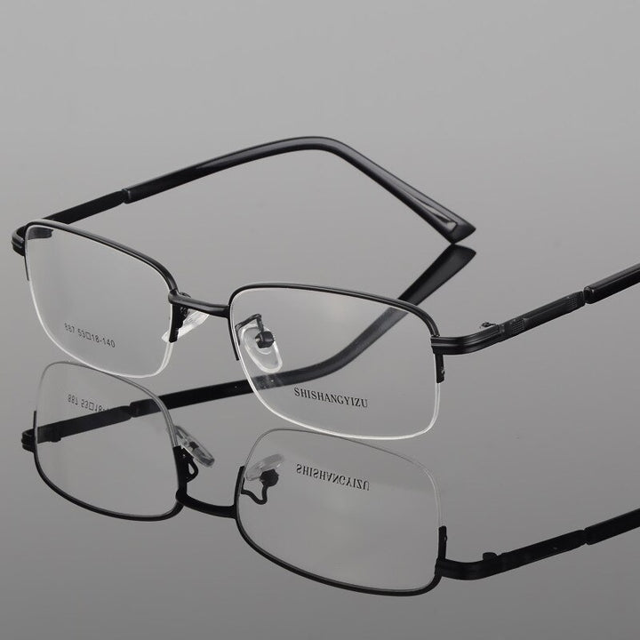 Bclear Men's Semi Rim Eyeglasses Alloy Square S887 Semi Rim Bclear black