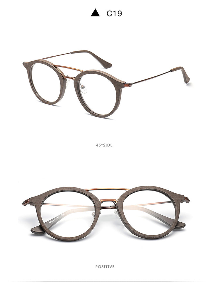 Hdcrafter Unisex Full Rim Round Wood Alloy Double Bridge Eyeglasses 4821 Full Rim Hdcrafter Eyeglasses