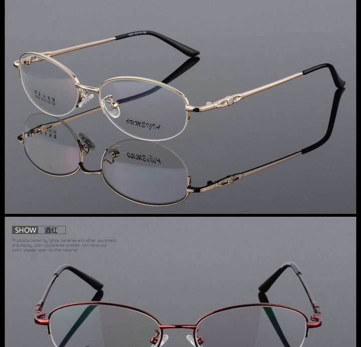 Women's Half Rim Eyeglasses Alloy Frame 2052 Semi Rim Bclear