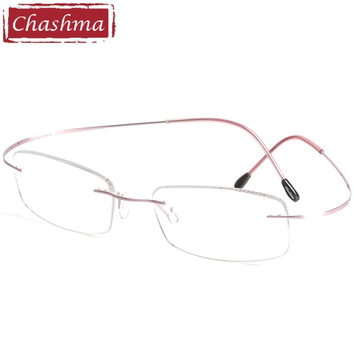 Chashma Ottica Unisex Rimless Rectangle Titanium Eyeglasses 6074 Rimless Chashma Ottica Pink