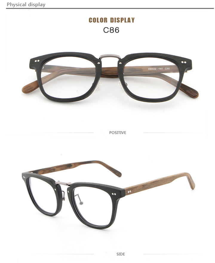 Hdcrafter Unisex Full Rim Square Round Wood Frame Eyeglasses Lbh025 Full Rim Hdcrafter Eyeglasses