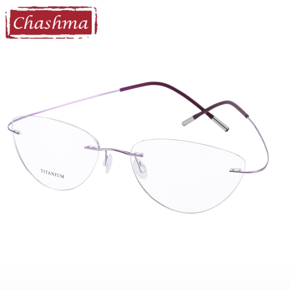 Chashma Ottica Unisex Rimless Triangle Cat Eye Tr 90 Titanium Eyeglasses 20003 Rimless Chashma Ottica Purple