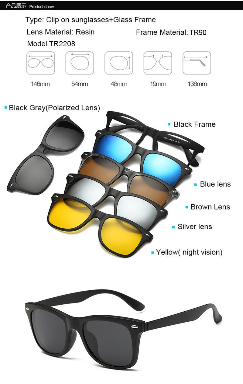Brightzone Men's Full Rim Square Tr 90 Eyeglasses With Clip On Polarized Sunglasses Sb31 Full Rim Brightzone TR2208