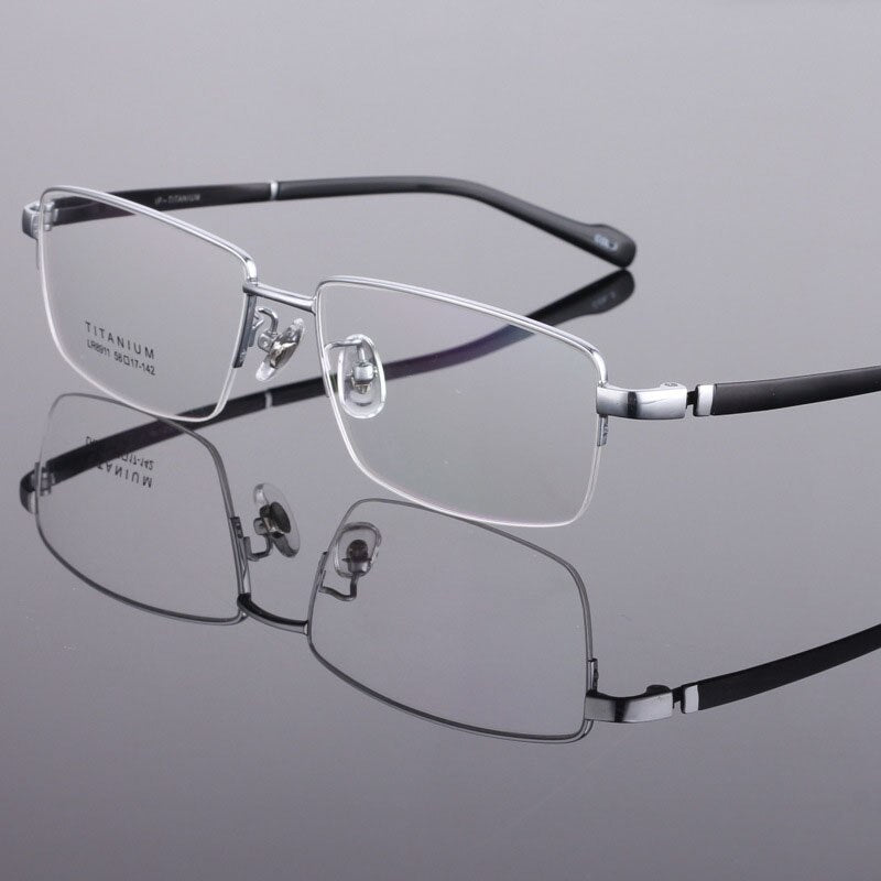 Men's Titanium Eyeglasses Square Semi Rim Frame  Lr8911 Semi Rim Bclear Silver