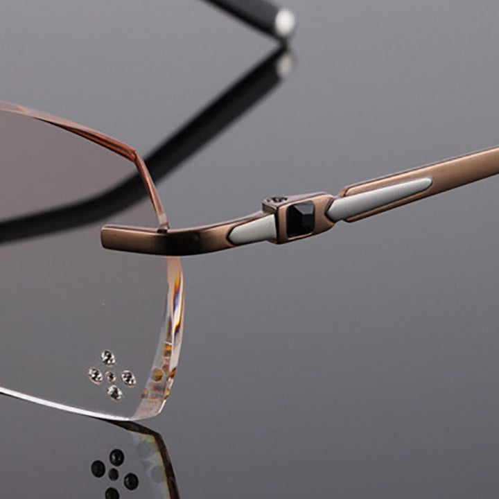 Reven Jate 611 Pure Titanium Rimless Diamond Cutting Glasses Frame Eyeglasses Men Brown Rimless Reven Jate