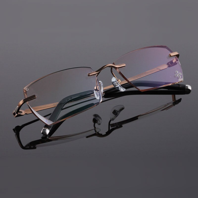 Reven Jate 611 Pure Titanium Rimless Diamond Cutting Glasses Frame Eyeglasses Men Brown Rimless Reven Jate