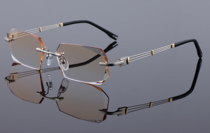 Reven Jate 58128 Pure Titanium Rimless Diamond Cutting Man Glasses Frame Eyeglasses (Silver) Rimless Reven Jate