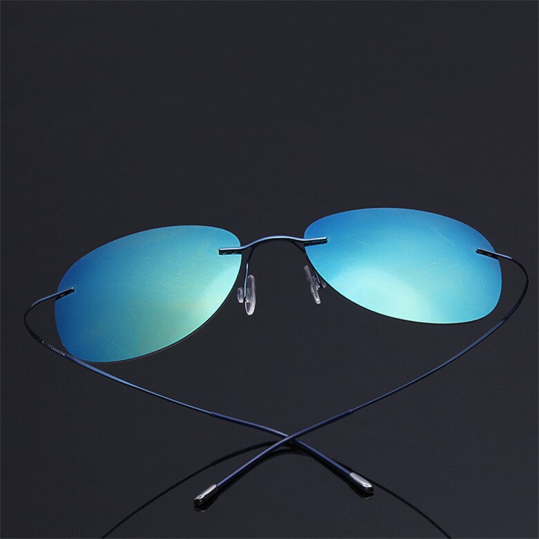 Brightzone Men's Sunglasses Oval Titanium Rimless Polarized 1258 Rimless Brightzone Blue Blue