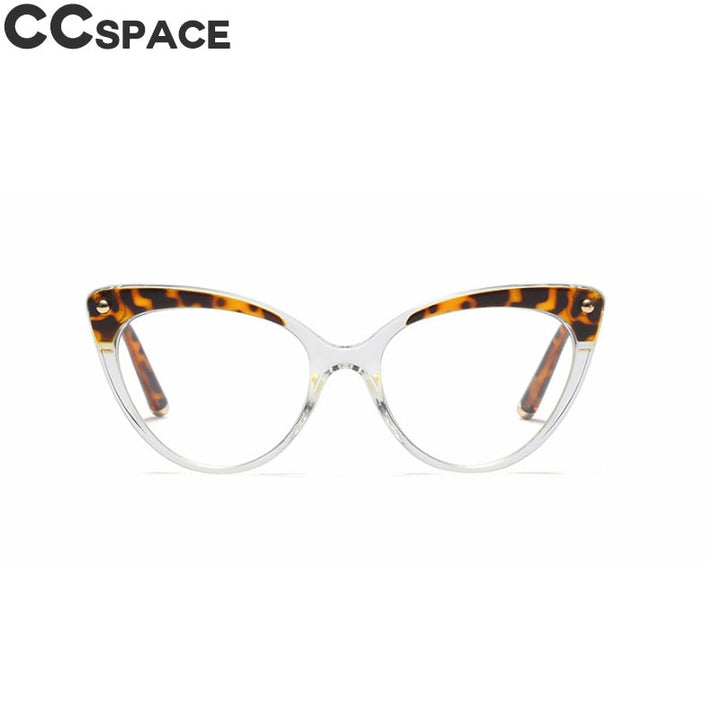 CCspace Women's Full Rim Cat Eye Tr 90 Resin Frame Eyeglasses 45639 Full Rim CCspace C2 leopard clear