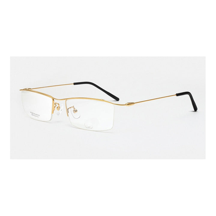 Hotony Men's Semi Rim Browline Titanium Frame Eyeglasses 6688 Semi Rim Hotony Gold