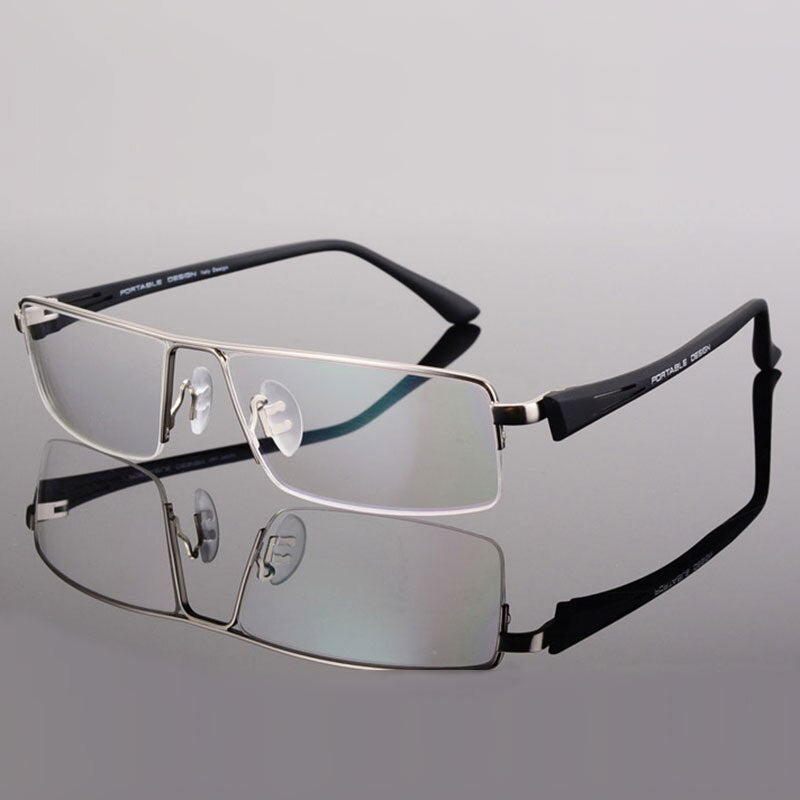 Hotochki Men's Semi Rim Rectangular Alloy Frame Eyeglasses P8157 Semi Rim Hotochki Silver