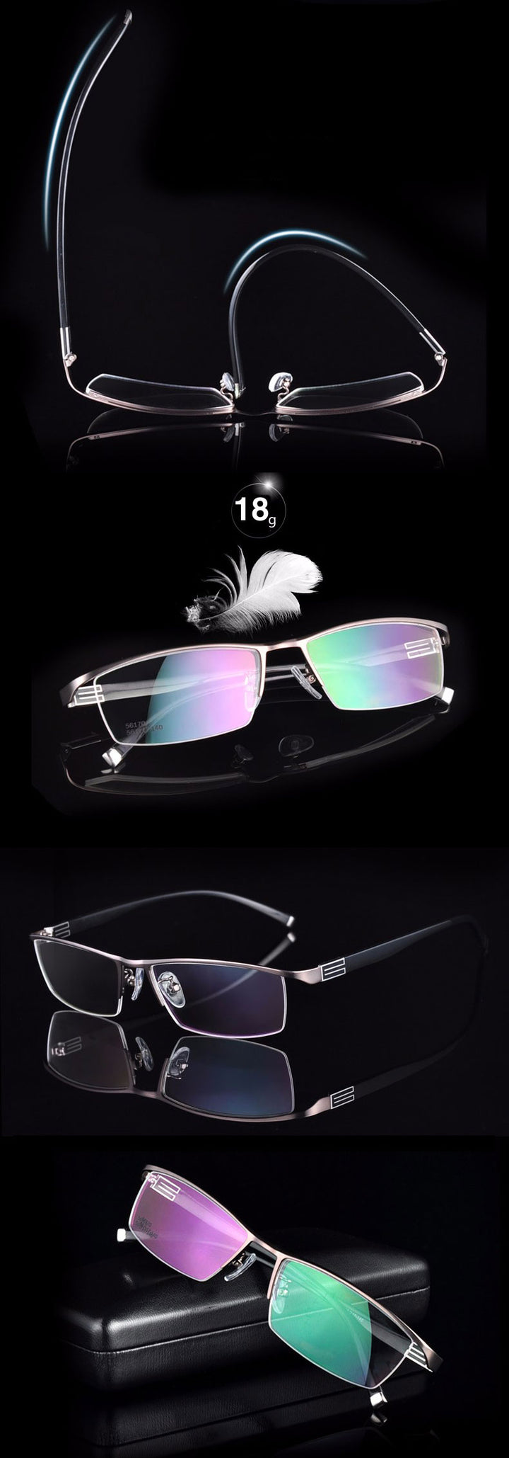 Reven Jate Men's Semi Rim Rectangle Titanium Alloy Eyeglasses 56170 Semi Rim Reven Jate