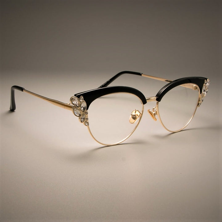CCspace Women's Full Rim Rhinestone Cat Eye Acetate Alloy Frame Eyeglasses 45120 Full Rim CCspace C5 black clear