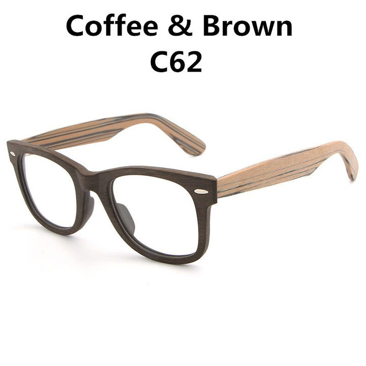 Hdcrafter Unisex Full Rim Square Round Wood Frame Eyeglasses Lhb031 Full Rim Hdcrafter Eyeglasses CoffeeBrownC62