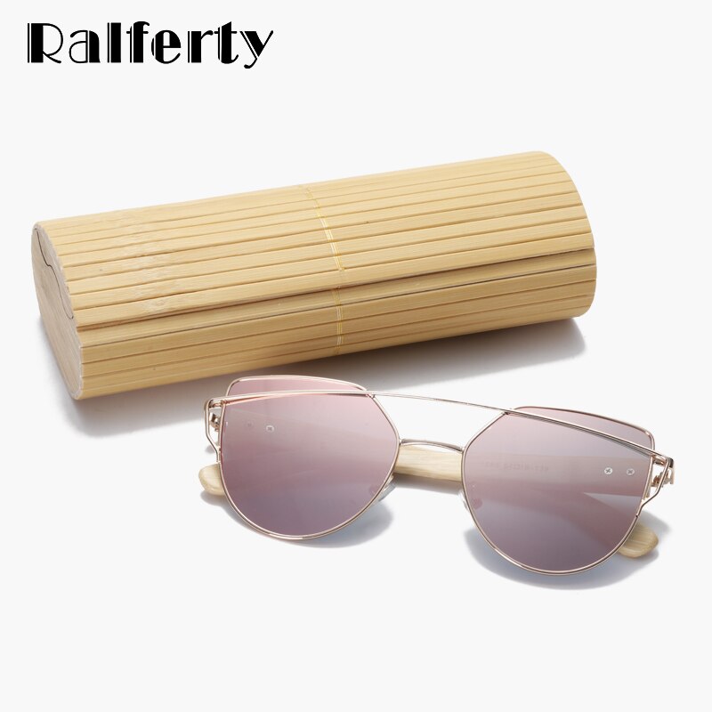 Ralferty Women's Cat Eye Bamboo Wood Mirror Sunglasses K1585 Sunglasses Ralferty