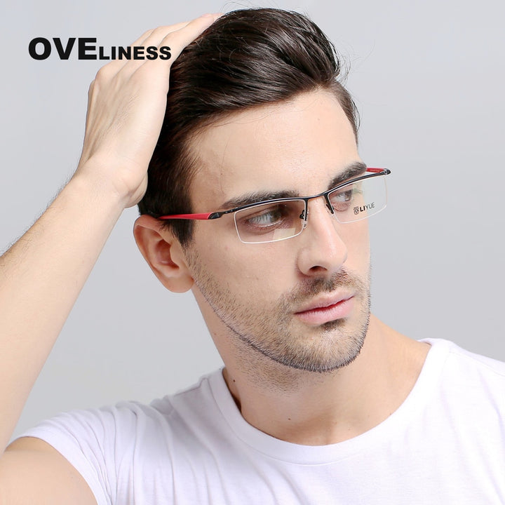 Oveliness Men's Semi Rim Square Alloy Eyeglasses 8199 Semi Rim Oveliness