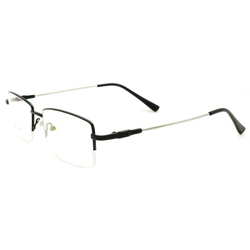 Reven Jate Men's Semi Rim Square Titanium Alloy Eyeglasses Semi Rim Reven Jate Black
