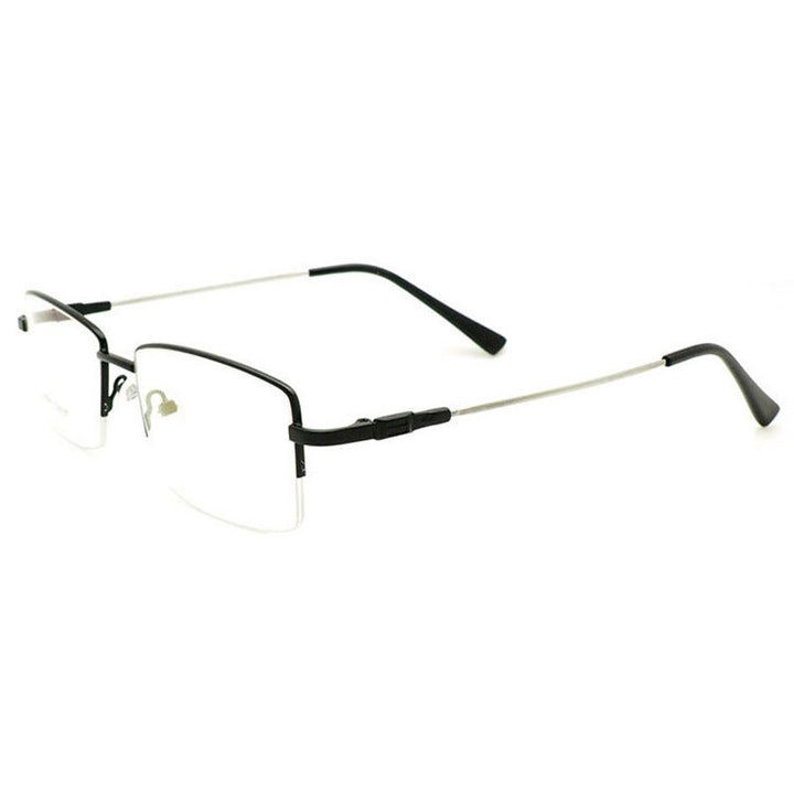 Reven Jate Men's Semi Rim Square Titanium Alloy Eyeglasses Semi Rim Reven Jate Black