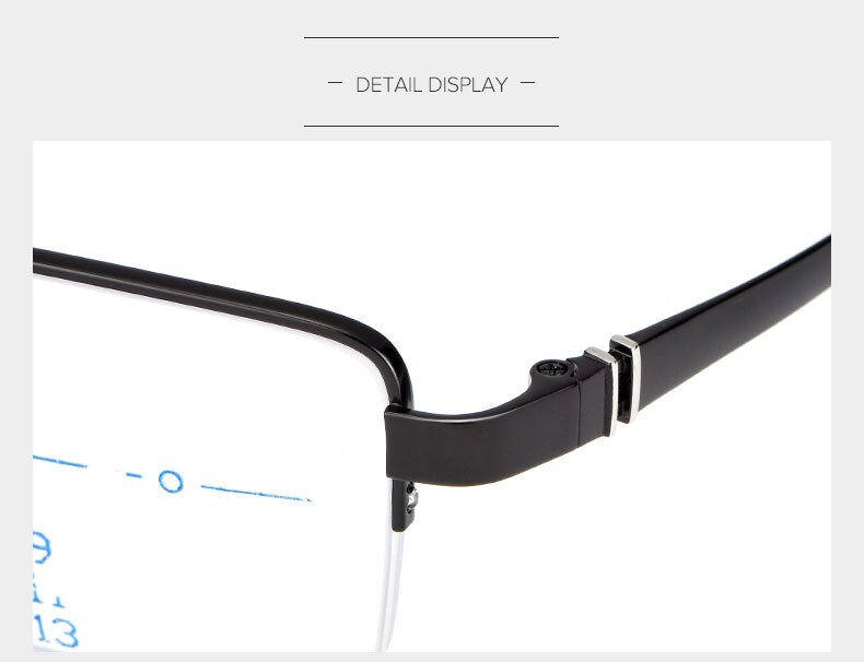 Hotochki Men's Semi Rim Titanium Frame Progressive Lens Reading Glasses Anti Blue Light 1688 Reading Glasses Hotochki