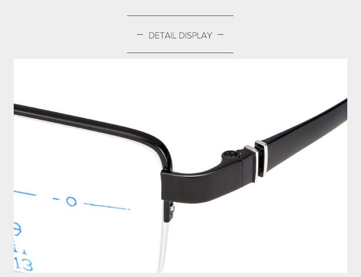 Hotochki Men's Semi Rim Titanium Frame Progressive Lens Reading Glasses Anti Blue Light 1688 Reading Glasses Hotochki