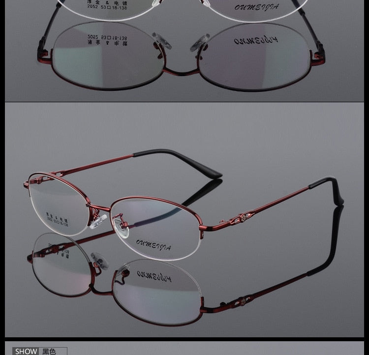 Women's Half Rim Eyeglasses Alloy Frame 2052 Semi Rim Bclear